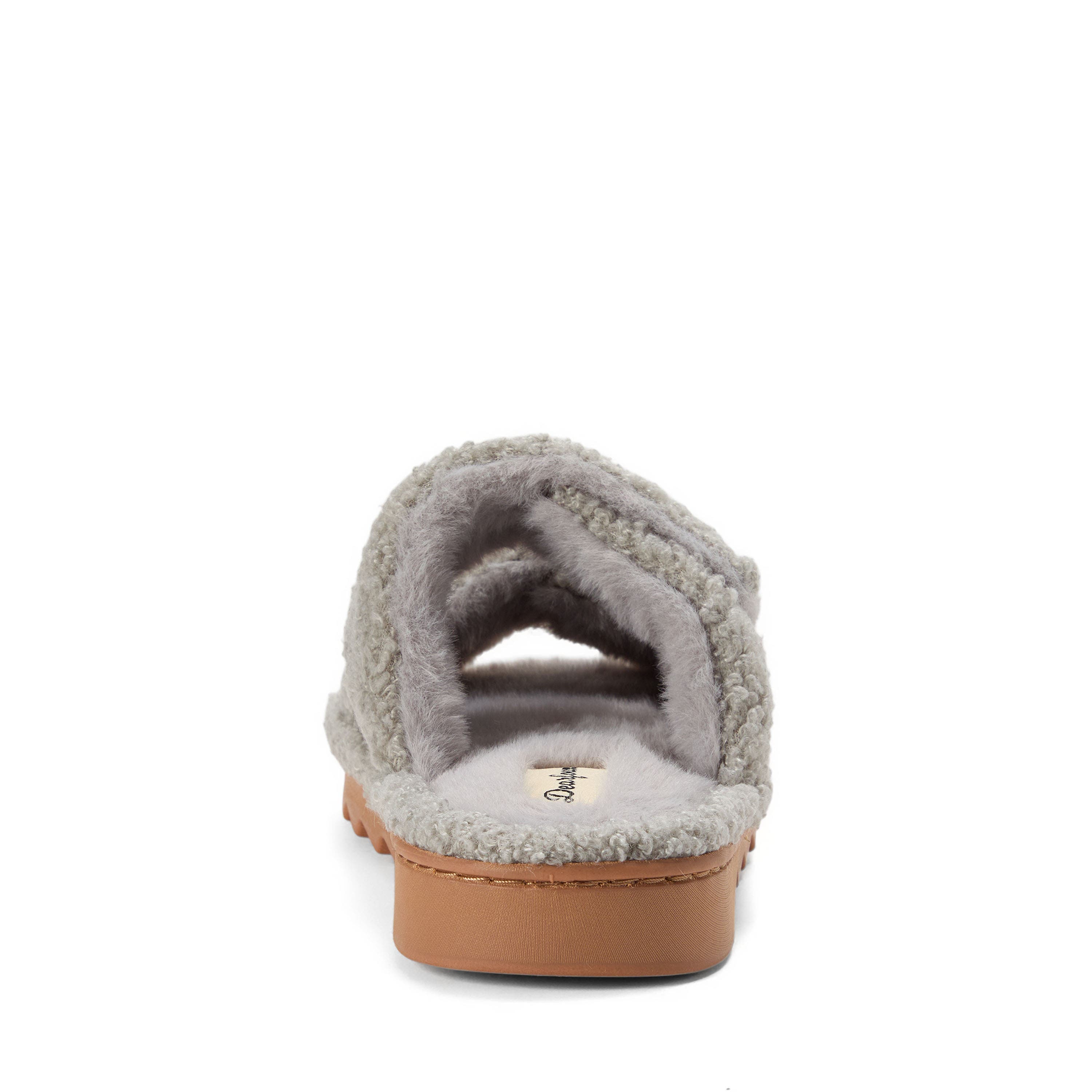 DEARFOAMS Regina Teddy Double Band Slide Slipper, Alternate, color, Sleet