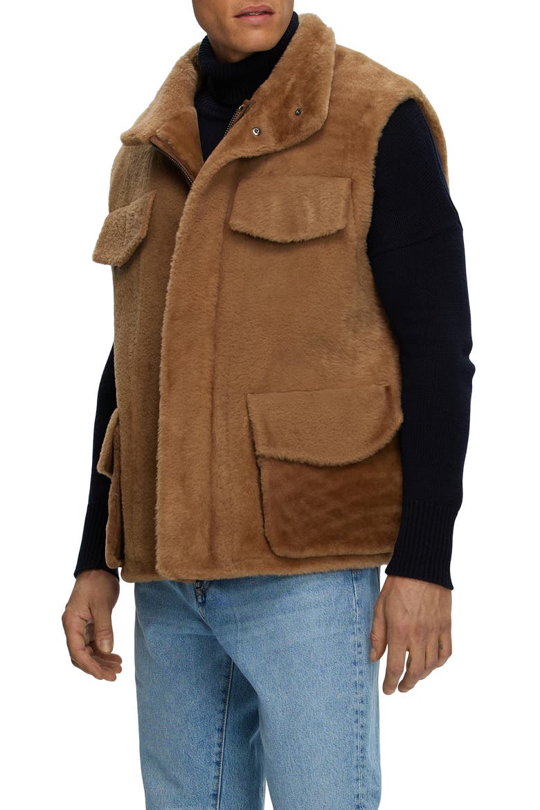 Mens Genuine Shearling Vest, Alternate, color, LIGHT BROWN