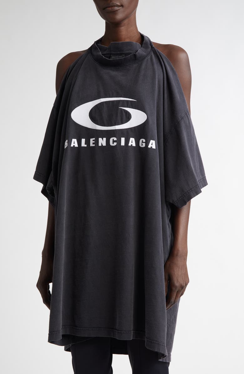Balenciaga Pulled Halter T-Shirt Dress, Alternate, color, 