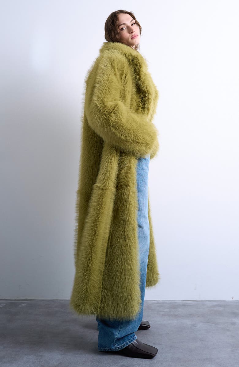 Topshop Longline Faux Fur Coat, Alternate, color,