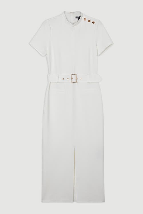 Karen Millen Belted Ponte Midi Dress In White