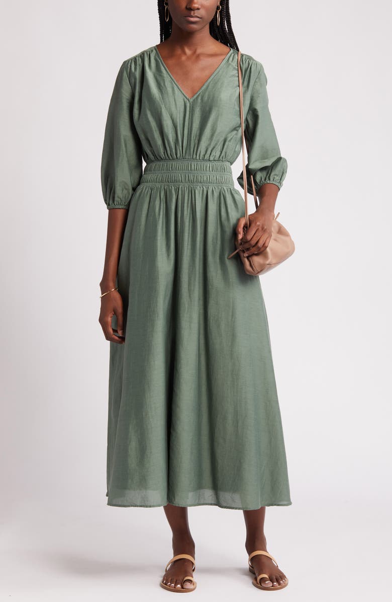 Nordstrom Smocked Waist Cotton & Silk Dress, Alternate, color, 