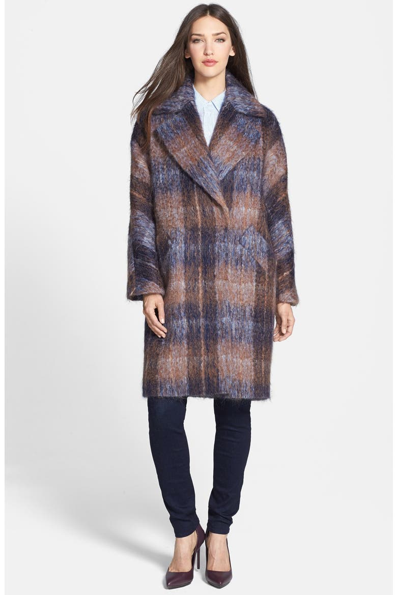 'Scarlett' Plaid Coat, Main, color, BROWN/ NAVY