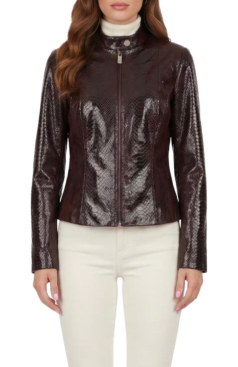 Genuine Metis Suede Pythn Printed Zip Jacket