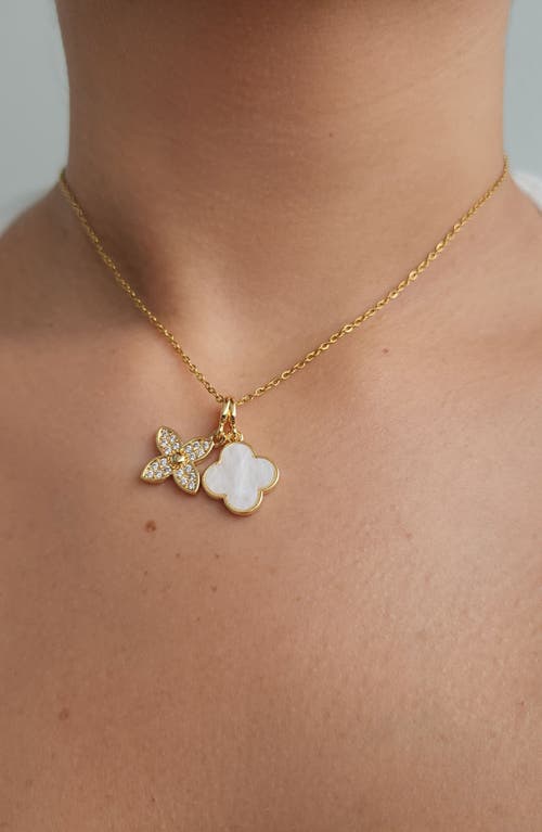 Adornia Tarnish Resistant 18k Gold Plated Mother Of Pearl Double Clover Necklace In Gold