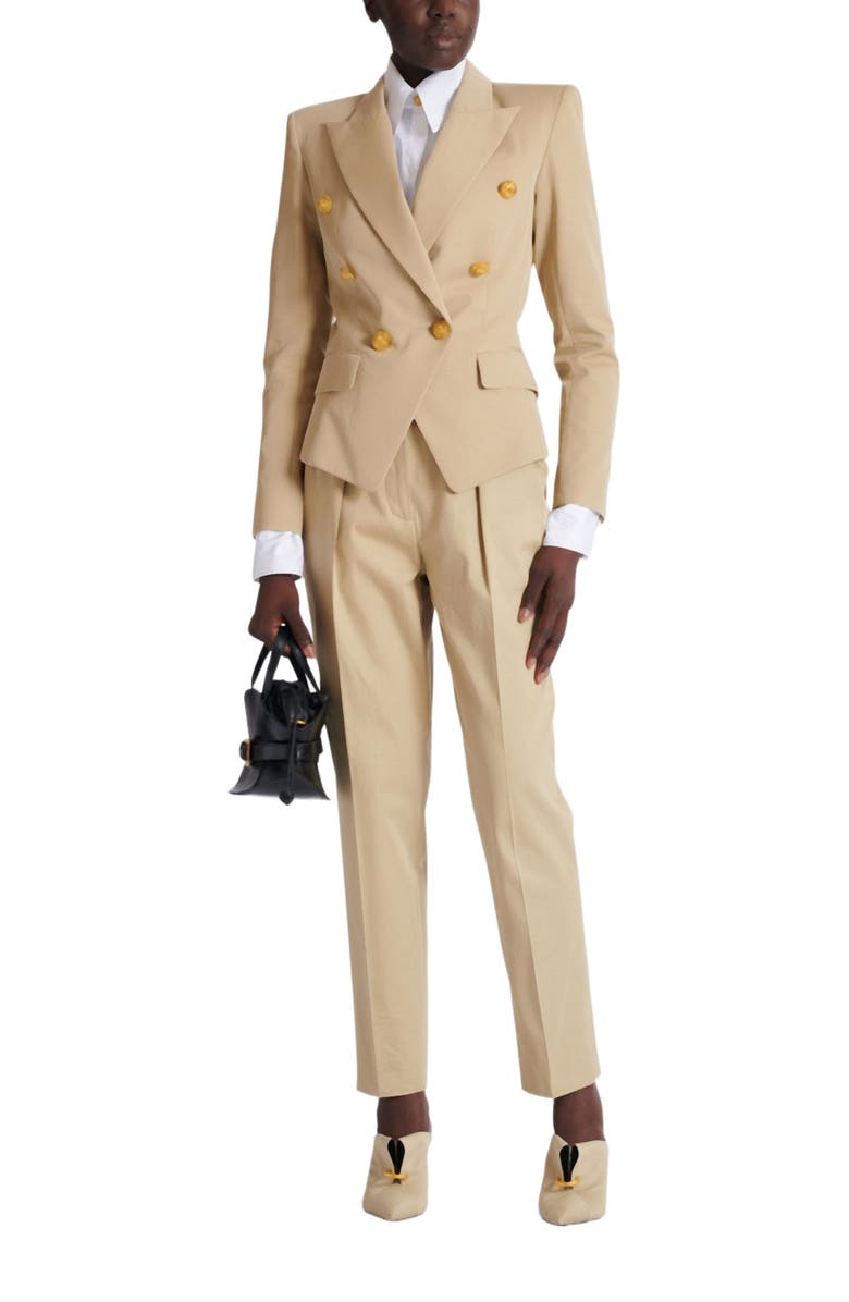 Balmain Darted 7/8 trousers in cotton gabardine, Alternate, color, Beige