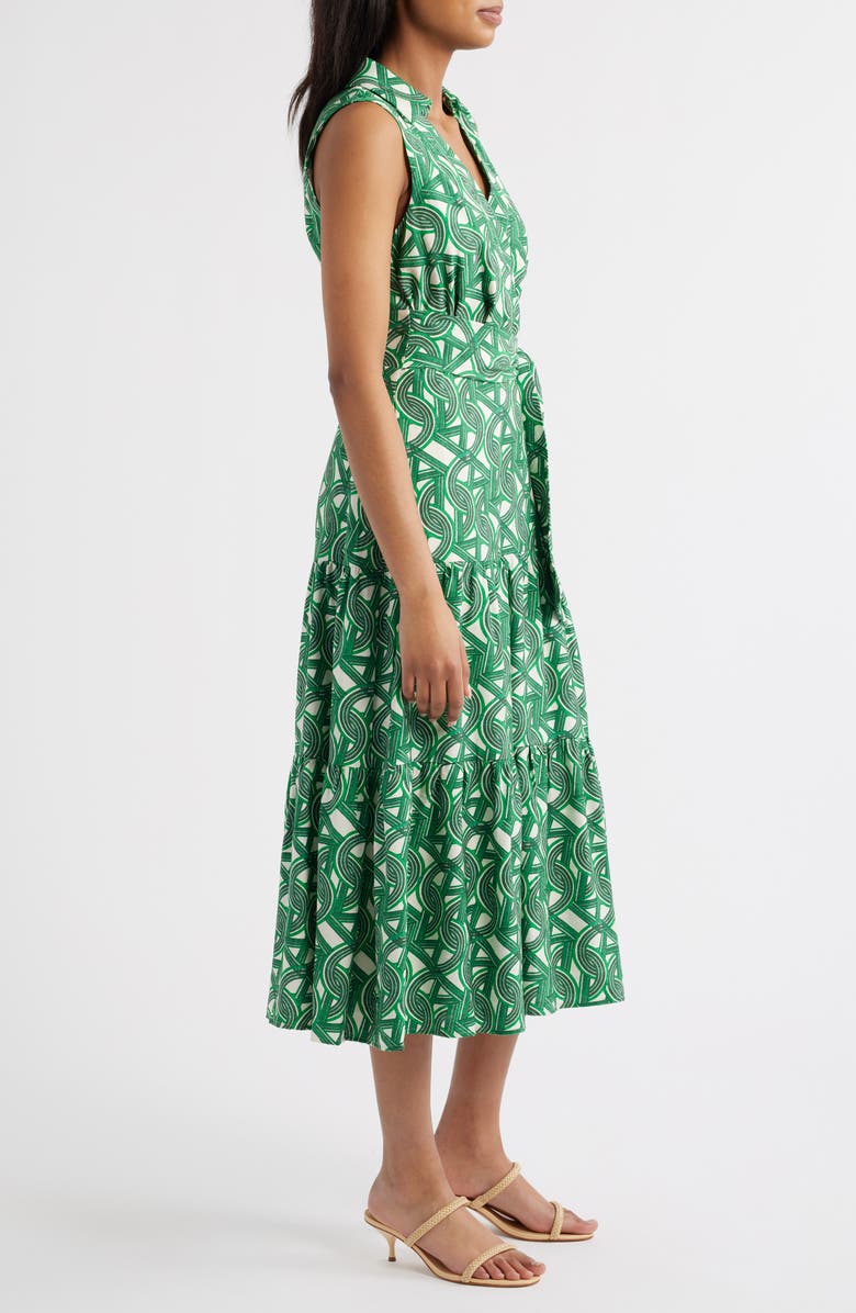 Tahari ASL Sleeveless Tie Waist Shirtdress, Main, color, Ivory Clover