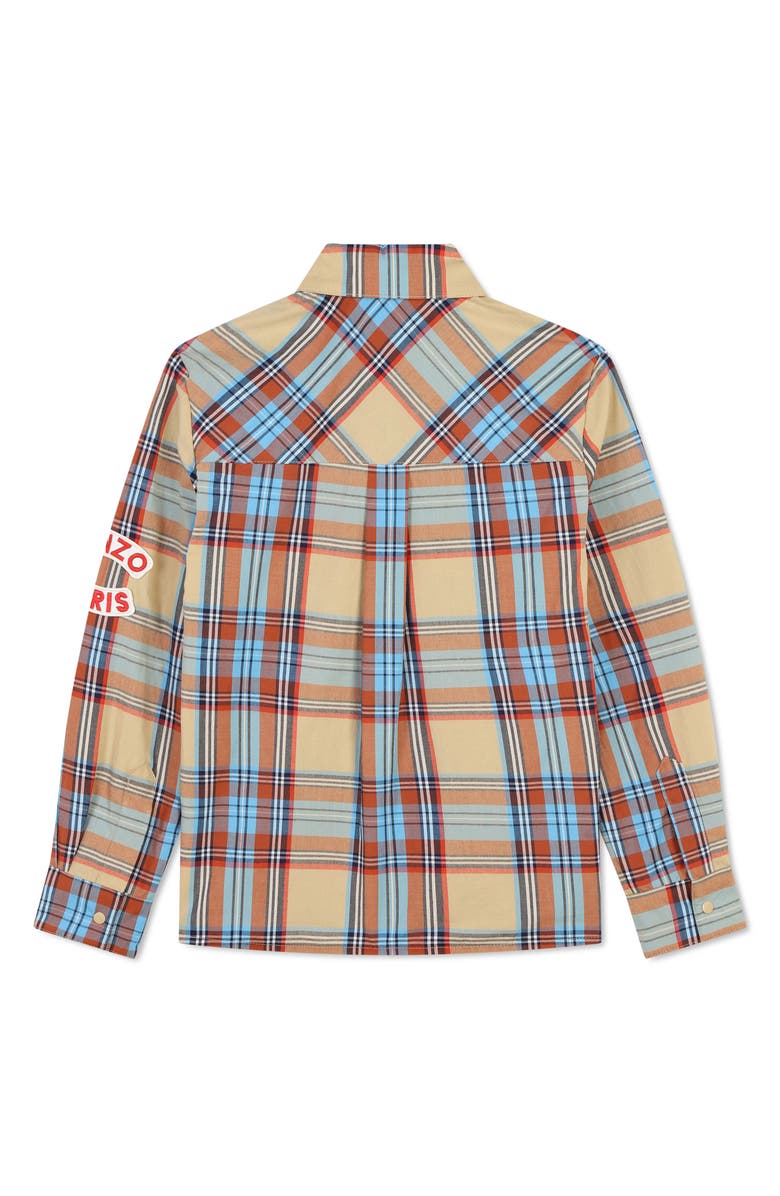KENZO Kids' Plaid Snap-Up Overshirt, Alternate, color, 