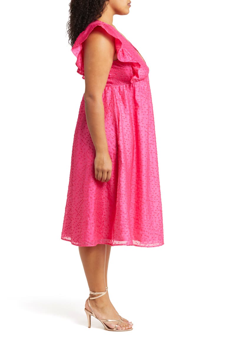 Ruffle Cap Sleeve Organza Midi Dress, Alternate, color, PINK PETAL