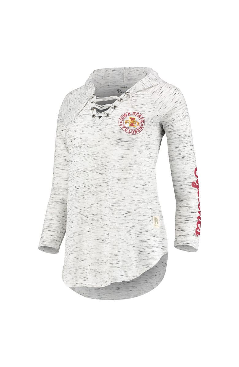 PRESSBOX Women's Pressbox Gray Iowa State Cyclones Space Dye Lace-Up V-Neck Long Sleeve T-Shirt, Alternate, color, Gray