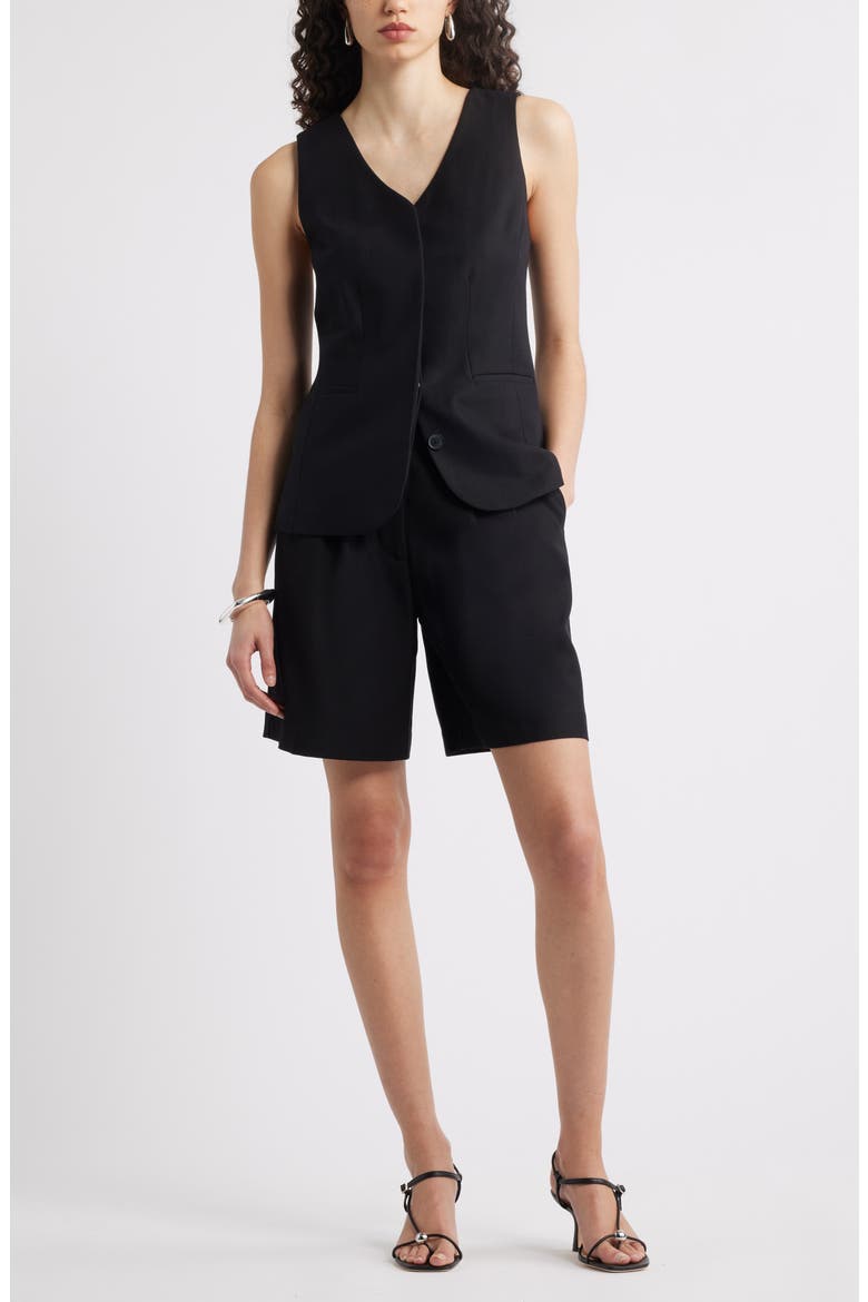 Pleat Front Trouser Shorts, Alternate, color, BLACK