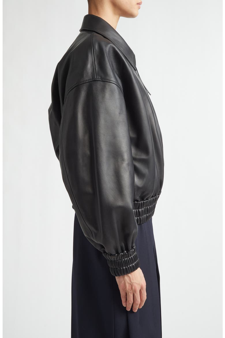 Boxy Sheepskin Leather Zip Blouson Jacket, Alternate, color, BLACK