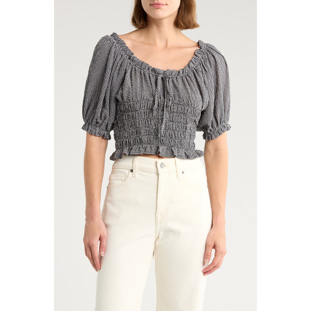Nsr Smocked Bubble Sleeve Top In Gray