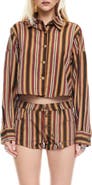LIONESS Sundrenched Stripe Denim Crop Button-Up Shirt