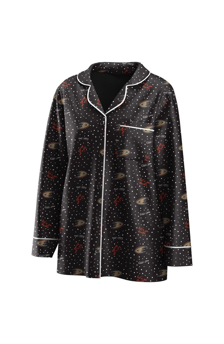 WEAR by Erin Andrews Women's WEAR by Erin Andrews Black Anaheim Ducks Long Sleeve Button-Up Shirt & Pants Sleep Set, Alternate, color,