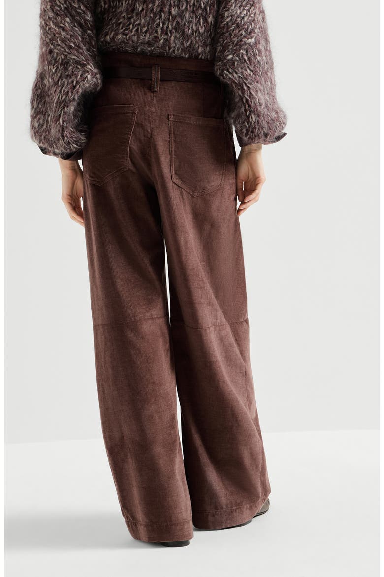 Stretch cotton and cashmere corduroy five-pocket baggy trousers with monili, Alternate, color, Chocolate