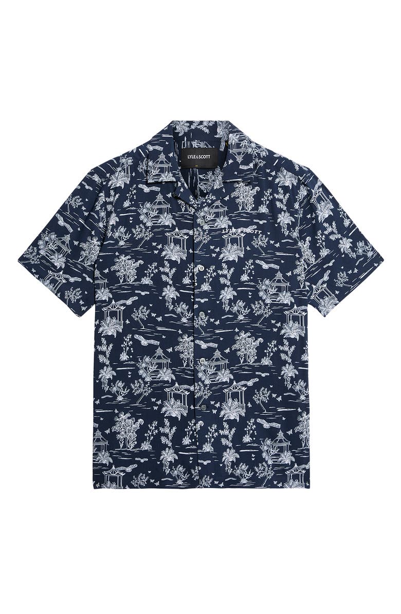 Lyle & Scott Botanical Garden Print Resort Shirt, Alternate, color, Dark Navy