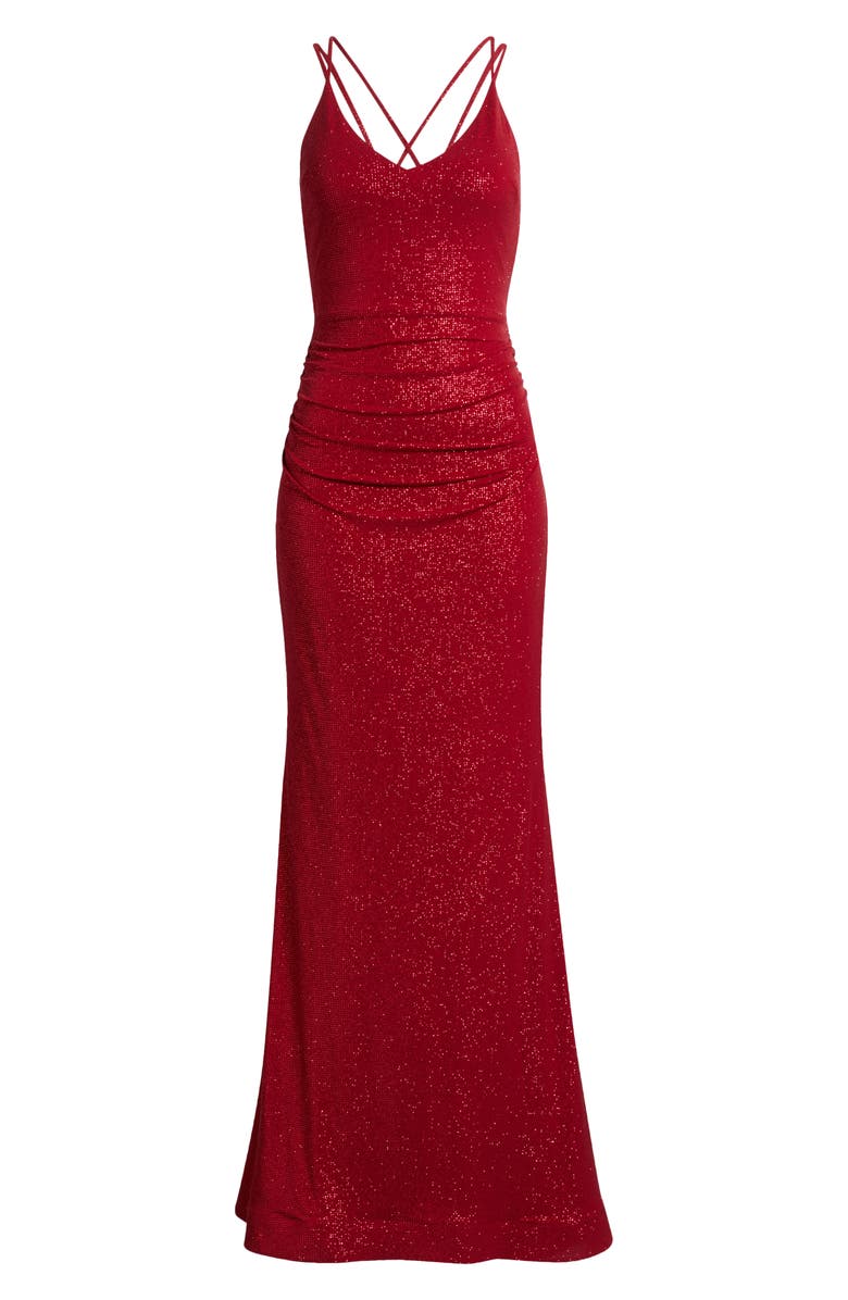 CITY STUDIO Glitter Strappy Horsehair Hem Gown, Alternate, color, Red