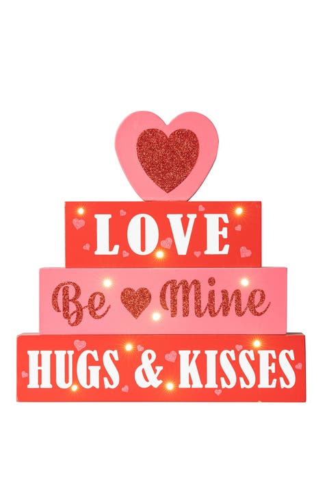 11.25"H Lighted Valentine's Wooden Block Table Sign