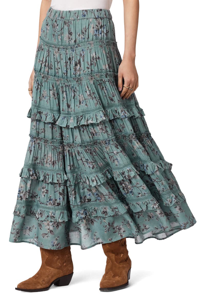 Talia Floral Tiered Skirt, Main, color, VINE LAKE BLUE