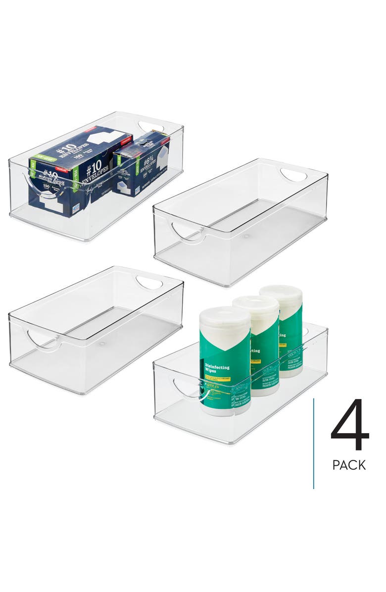 iDesign Plastic Kitchen Cabinet Storage Bins - Organizer Bins with Handles - Set of 4 - Clear, Alternate, color, Clear
