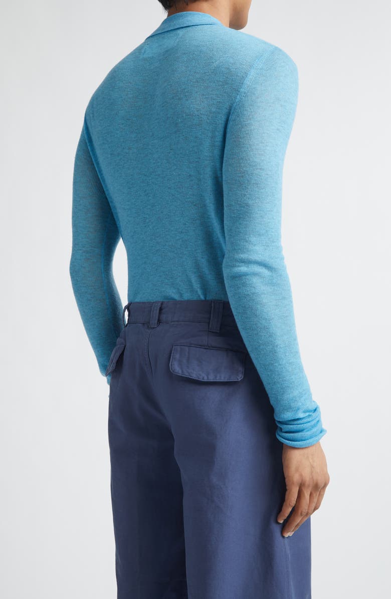 ERL Gender Inclusive Overdyed Heathered Wool Rib Polo, Alternate, color, Light Blue