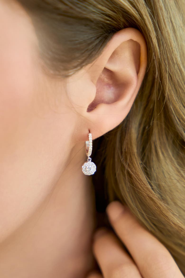 Belinda Pave Round Diamond Drop Huggie Hoop Earrings in 14K Gold, Alternate, color, 14K White Gold