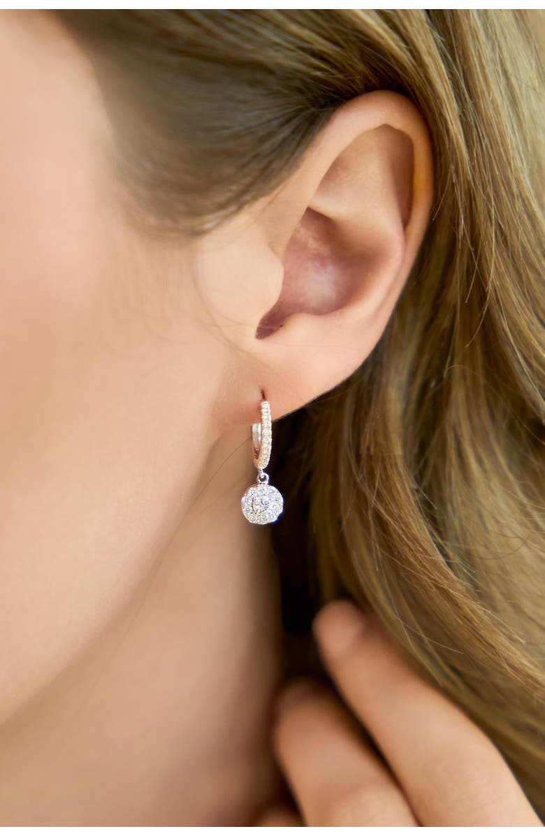 LuvMyJewelry Belinda Pave Round Diamond Drop Huggie Hoop Earrings in 14K Gold, Alternate, color, 14K White Gold