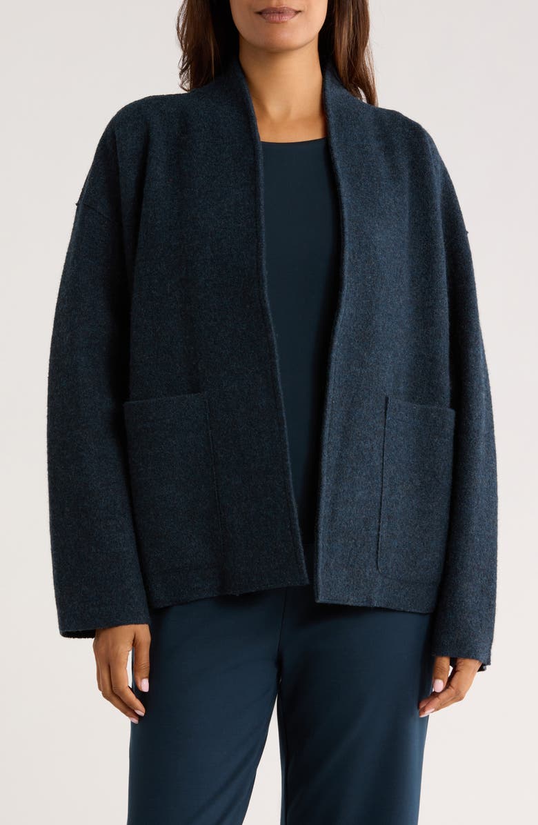 Eileen Fisher High Collar Wool Jacket, Main, color, Deep Adriatic