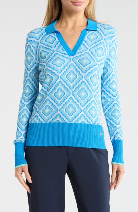 Johnny Collar Lattice Jacquard Polo Sweater