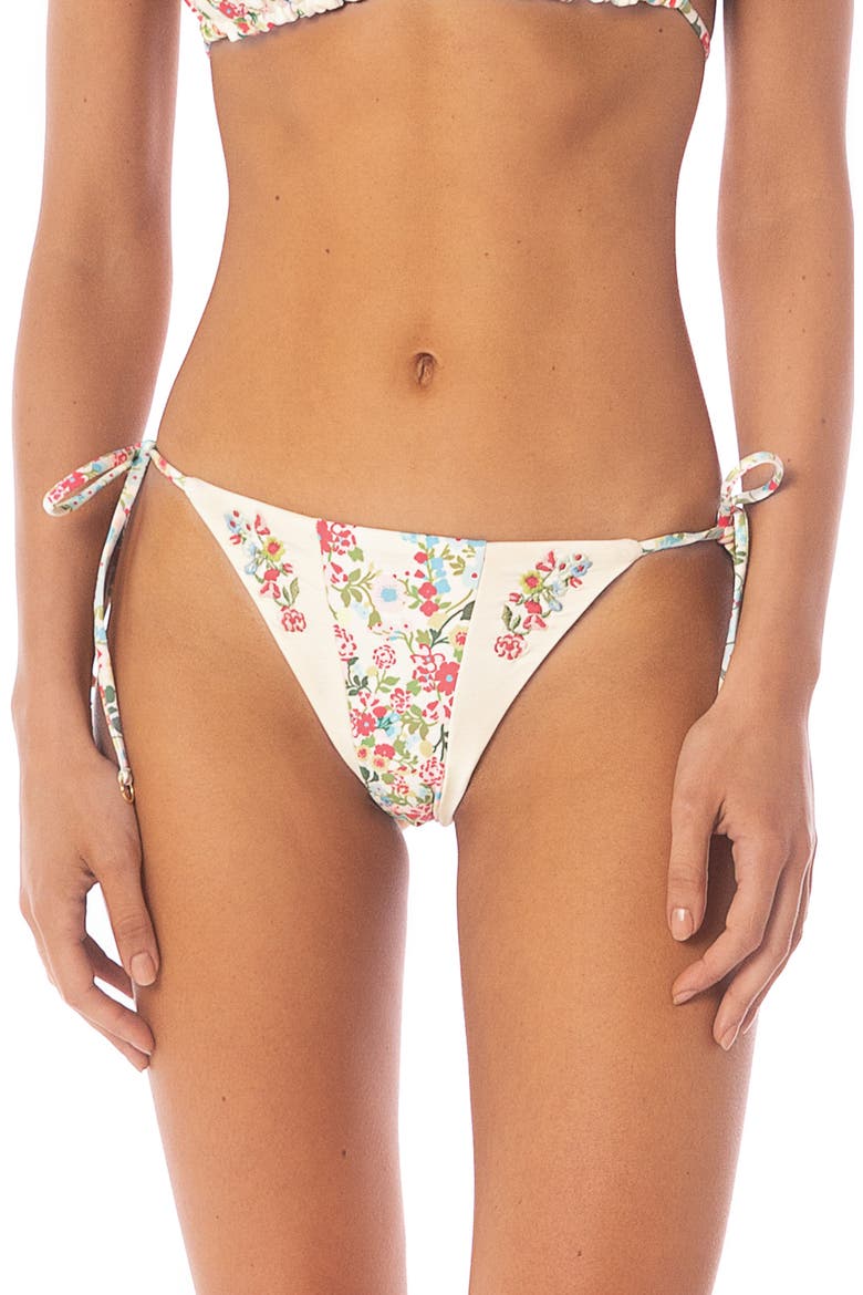 Shinning Floral Reversible Side Tie Bikini Bottoms, Main, color, OPEN WHITE