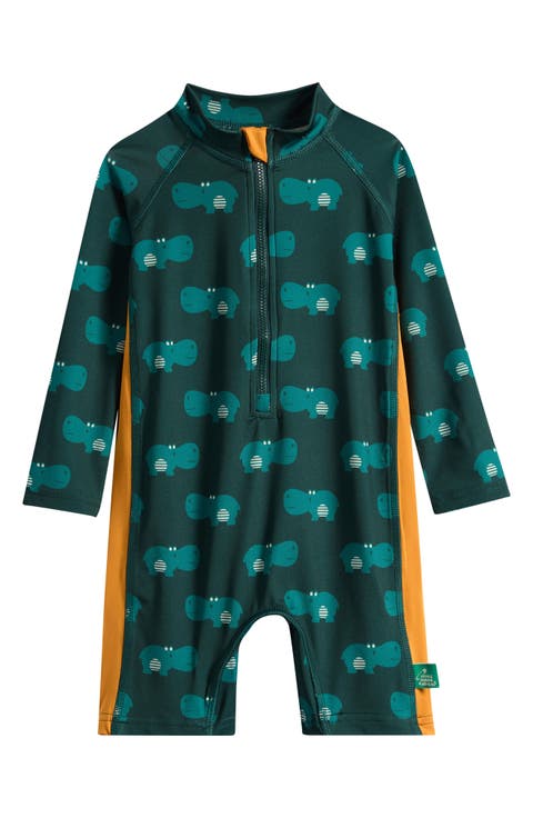 Kids' Happy Hippos UPF 50+ Long Sleeve One-Piece Rashguard Swimsuit (Baby & Toddler)