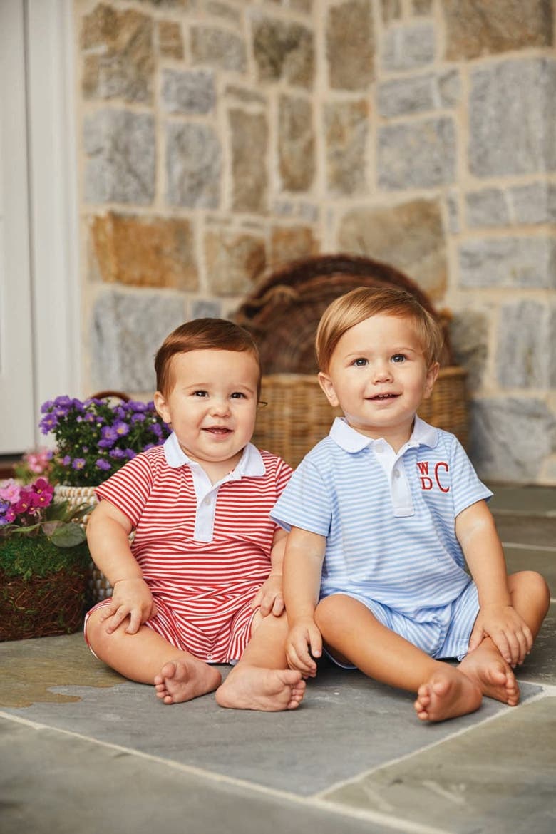 Peter Pan Polo Romper, Alternate, color, Red Stripe