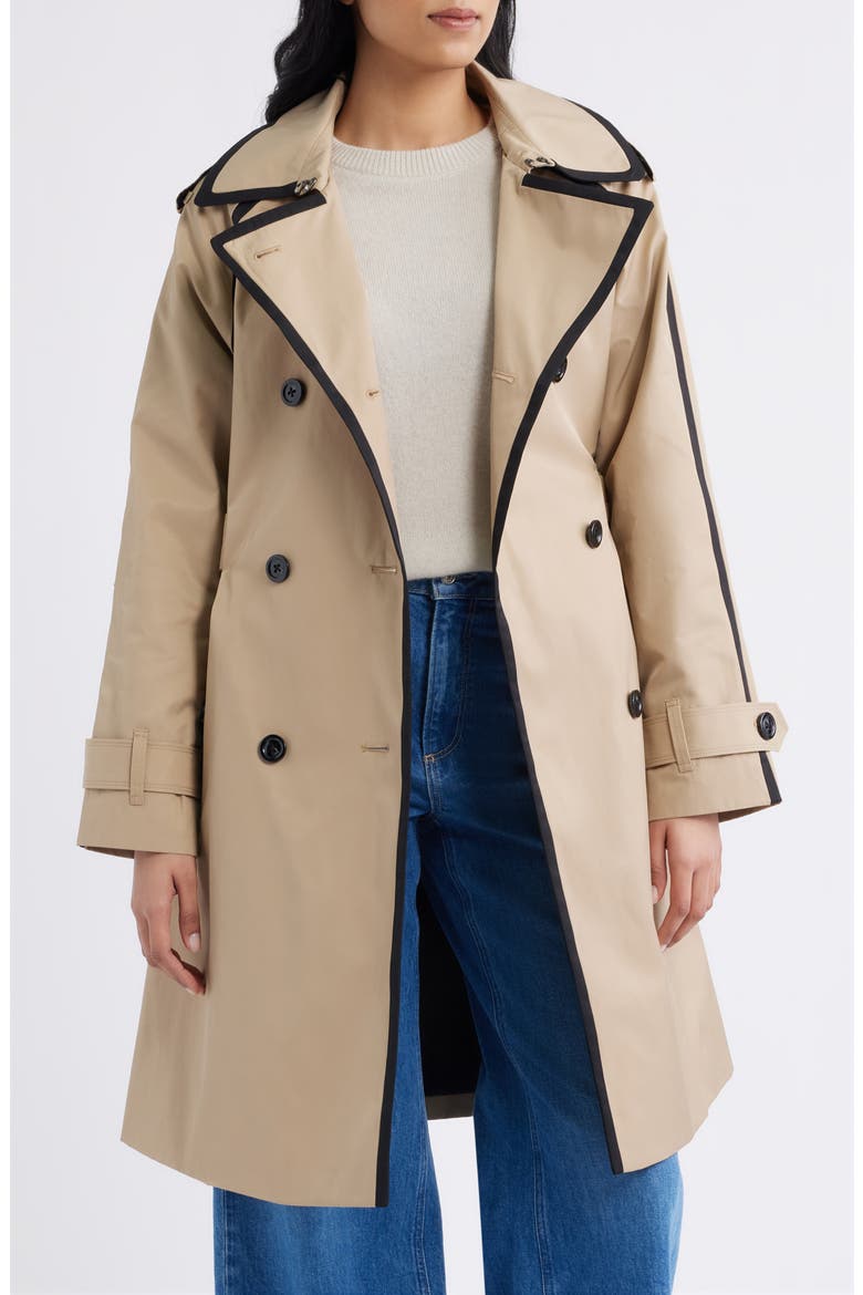 Double Breasted Trench Coat, Alternate, color, STONE/ BLACK