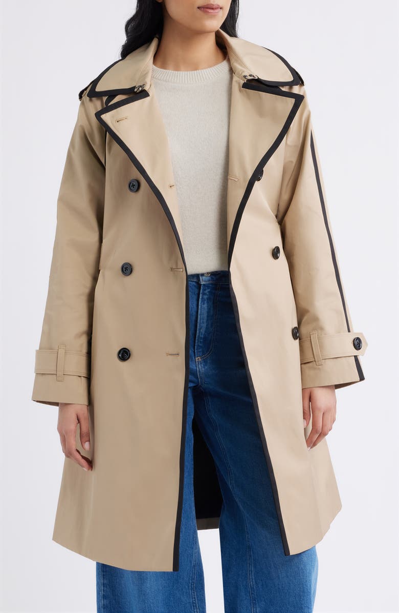 London Fog Double Breasted Trench Coat, Alternate, color, Stone/ Black