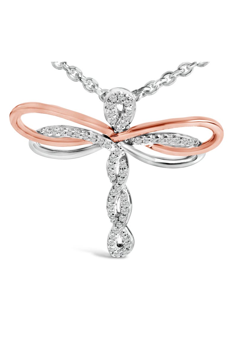 Haus of Brilliance 14K Rose Gold Plated Sterling Silver 1/10 Cttw Diamond Dragonfly Pendant Necklace, Alternate, color, White Gold Over Silver