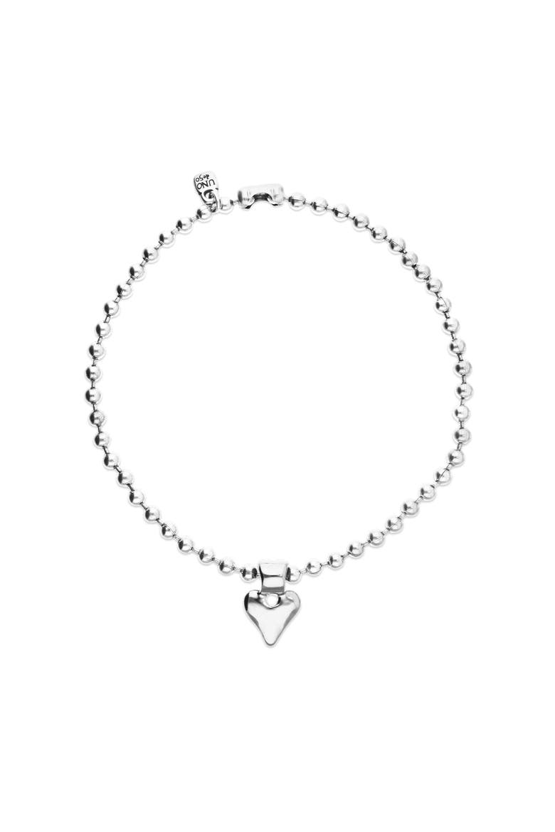 Sterling Silver Plated Ball Necklace With Heart Detail, Main, color, Silver