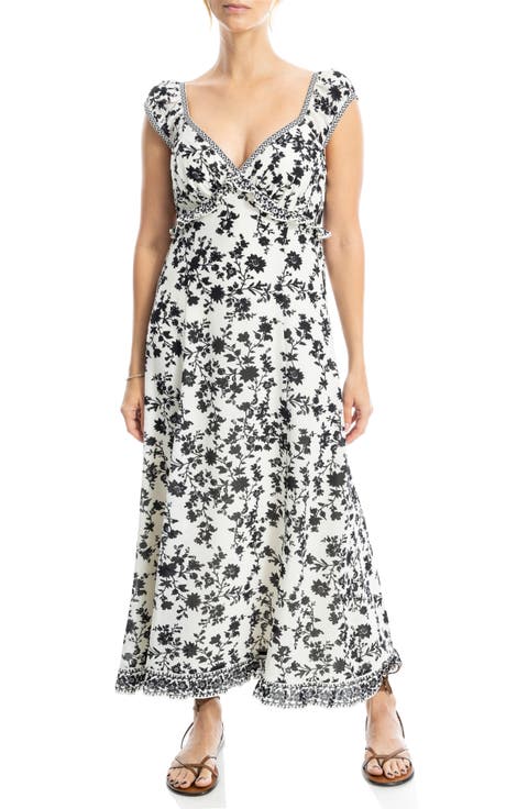 Floral Cap Sleeve Empire Waist Maxi Dress
