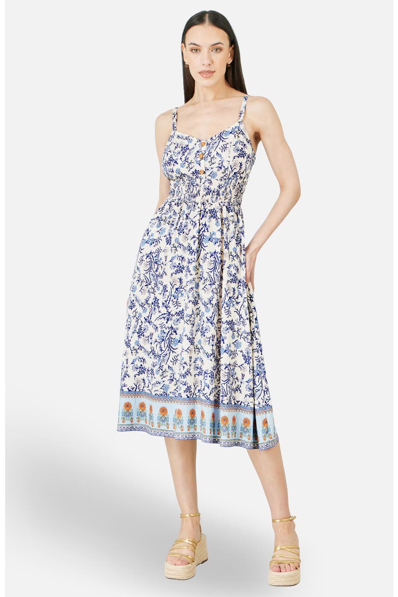 Floral Border Print Midi Sun Dress, Main, color, White