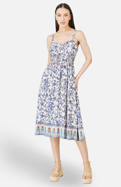 Floral Border Print Midi Sun Dress