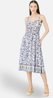 Yumi Floral Border Print Midi Sun Dress