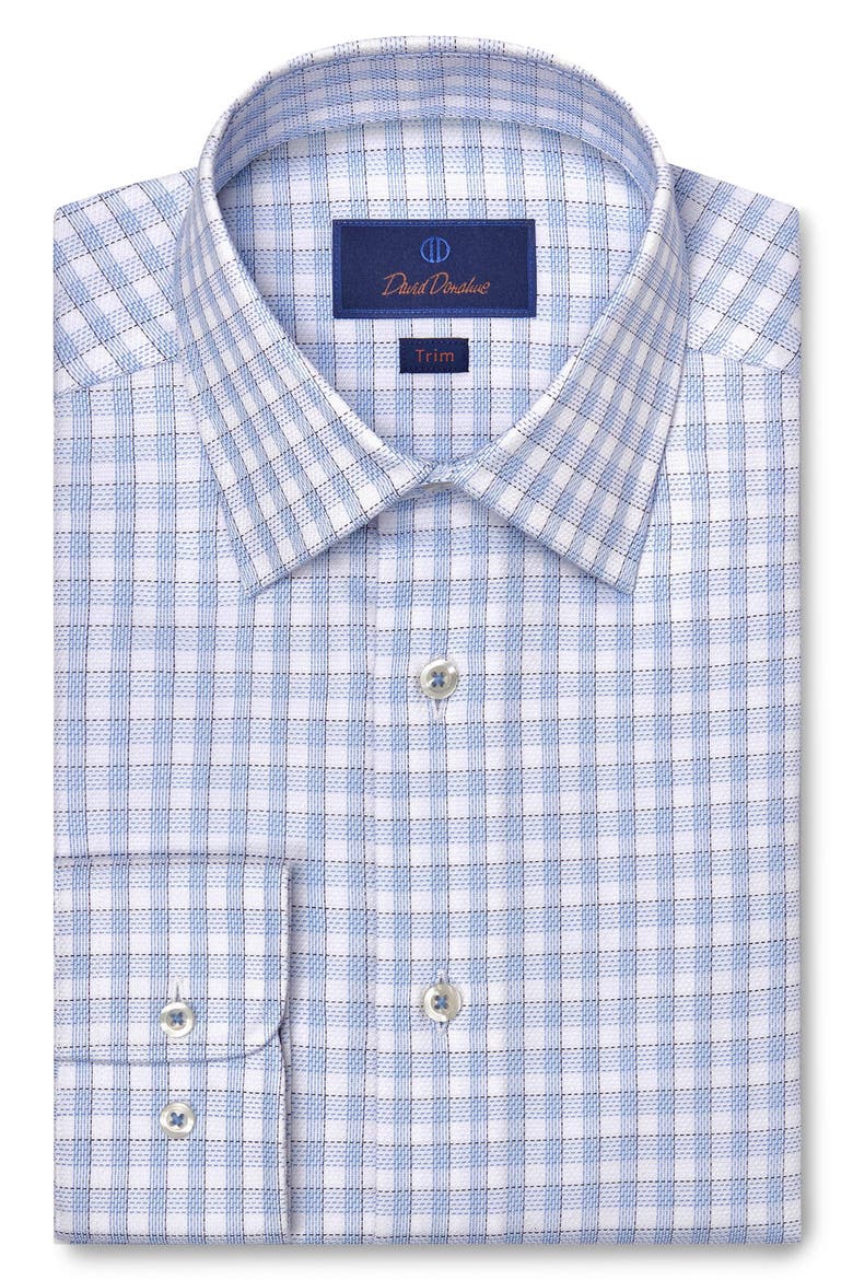 Trim Fit Dobby Micro Check Cotton Dress Shirt, Main, color, SKY/ WHITE