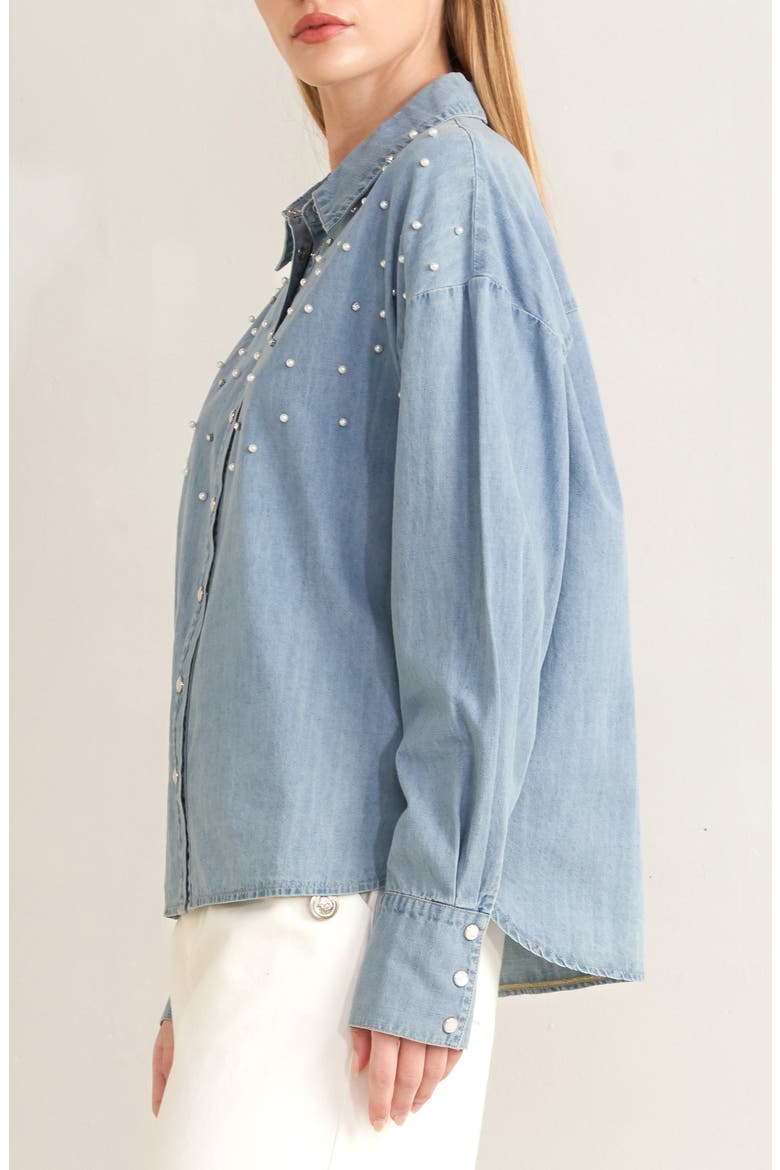 Embellished Chambray Shirt, Alternate, color, LIGHT INDIGO