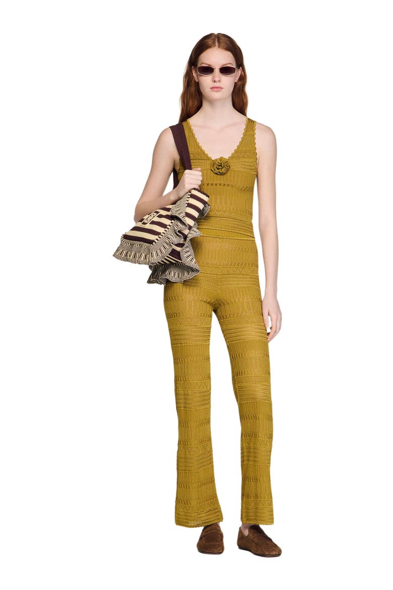 Floral pointelle knit top, Alternate, color, Olive