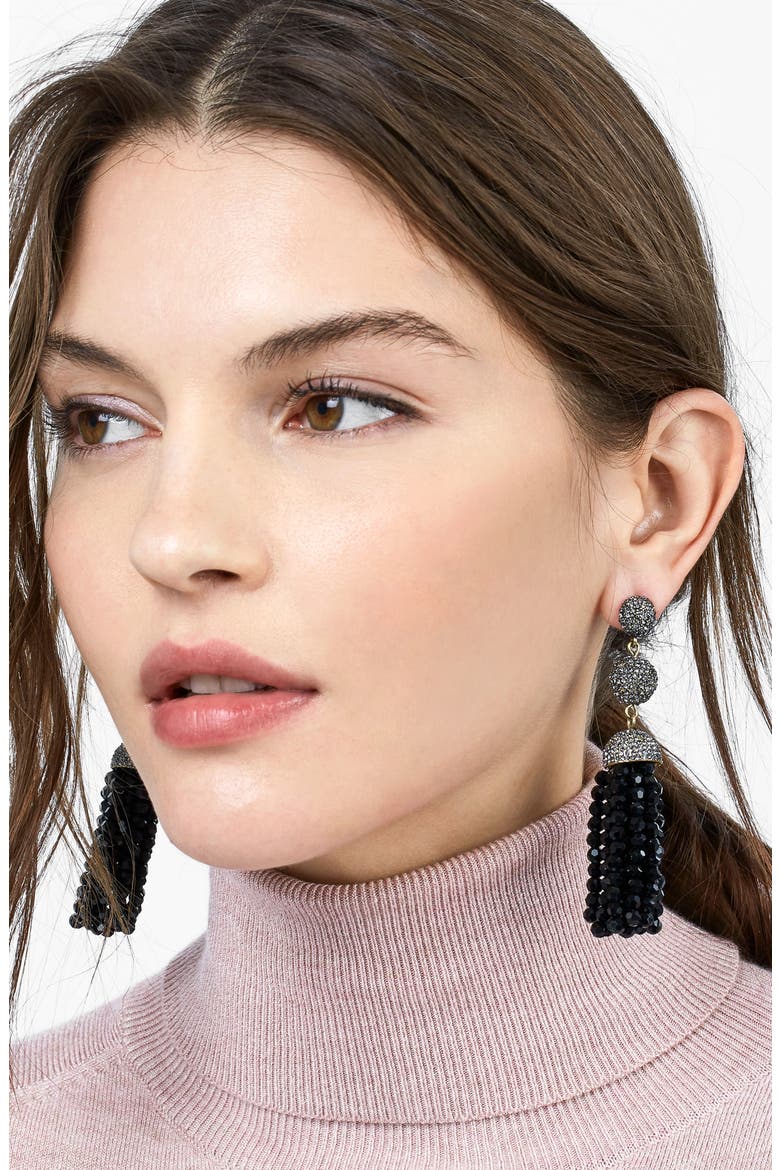 Tinsley Beaded Tassel Drop Earrings, Alternate, color, BLACK