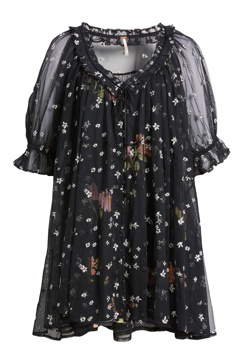 With Love Floral Embroidered Mesh Minidress, Alternate, color, BLACK