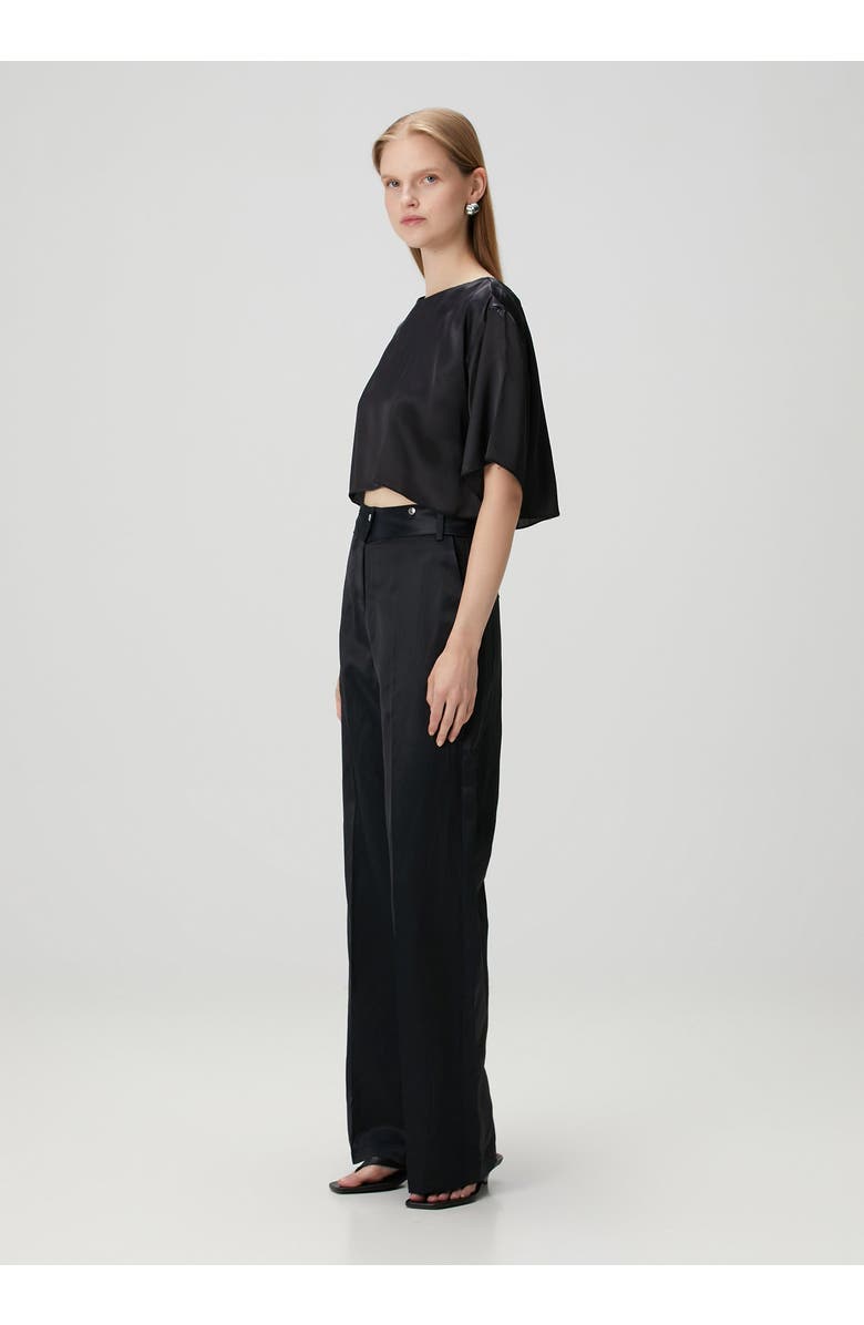 PCFG Pure Silk Oversized Silk Crop Top, Alternate, color, Black