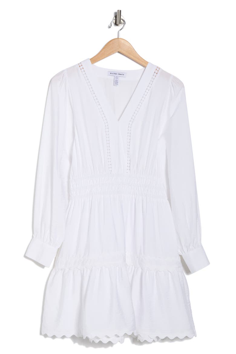 V-Neck Long Sleeve Crinkle Dress, Alternate, color, WHITE