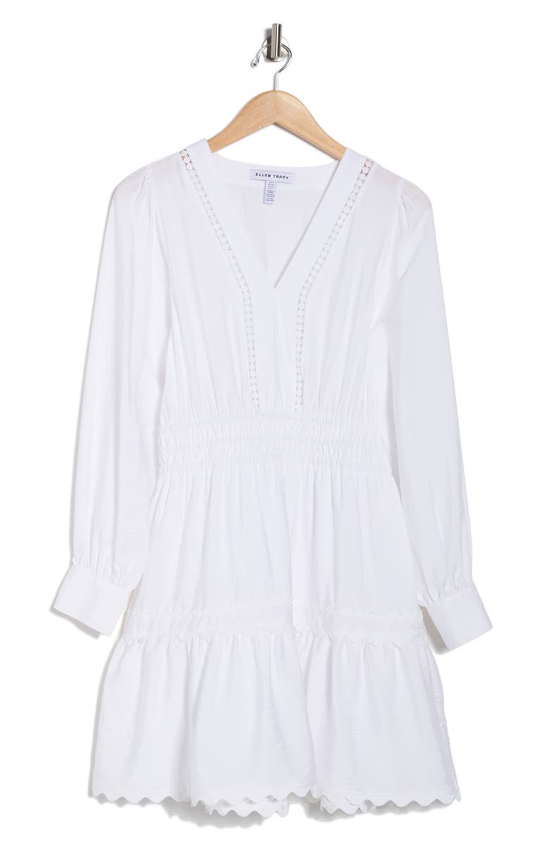 Ellen Tracy V-Neck Long Sleeve Crinkle Dress, Main, color, White