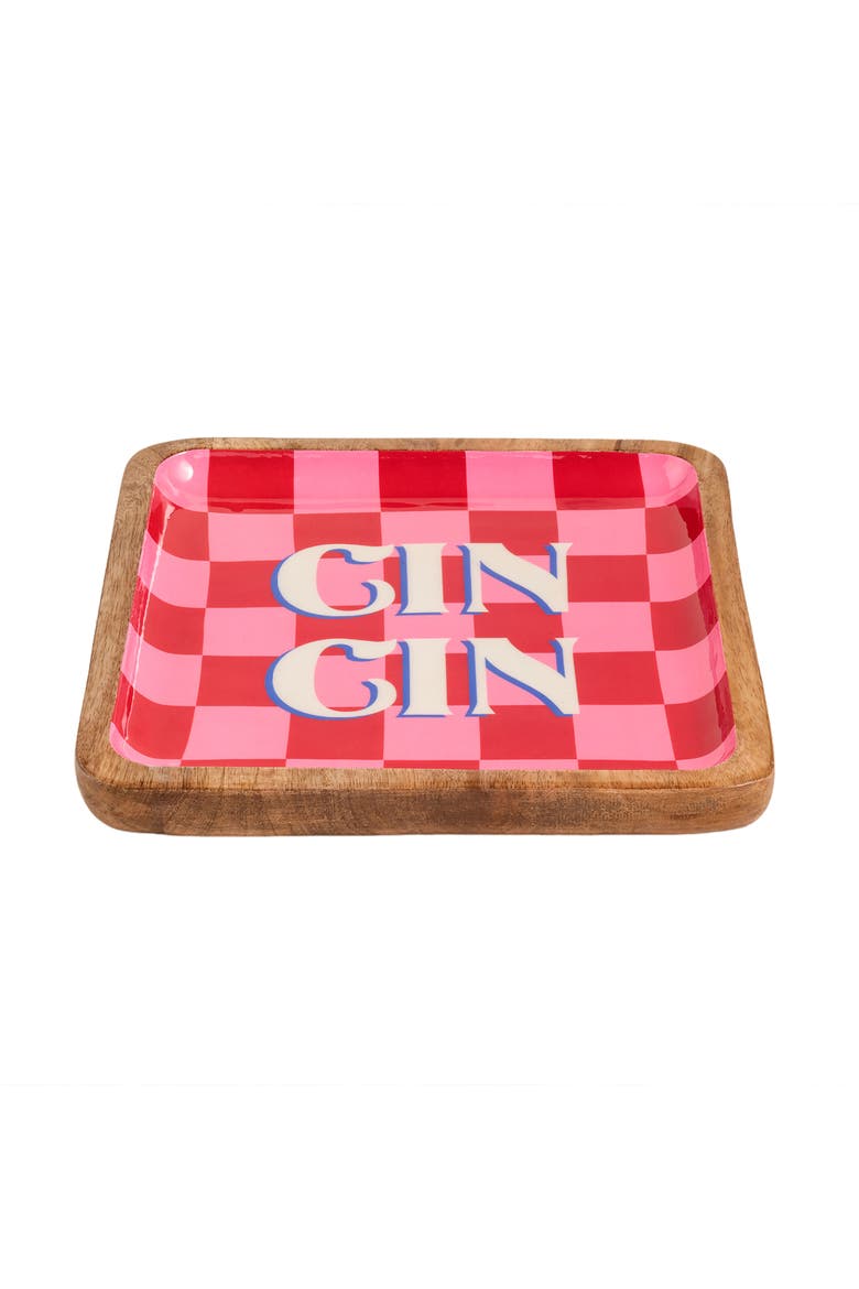 Lakri Mango Wood Tray 10X10 In, Alternate, color, Pink